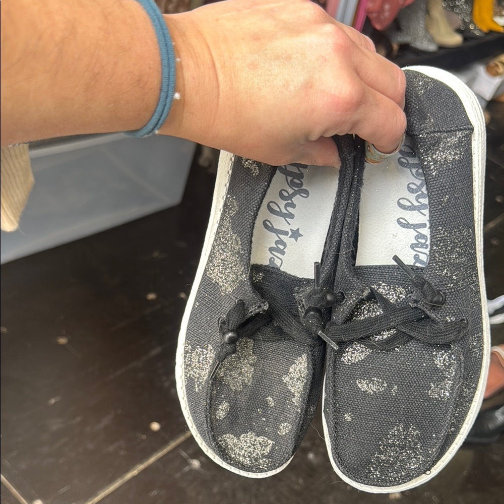 Gypsy jazz cowprint  Black Glitter Shoes